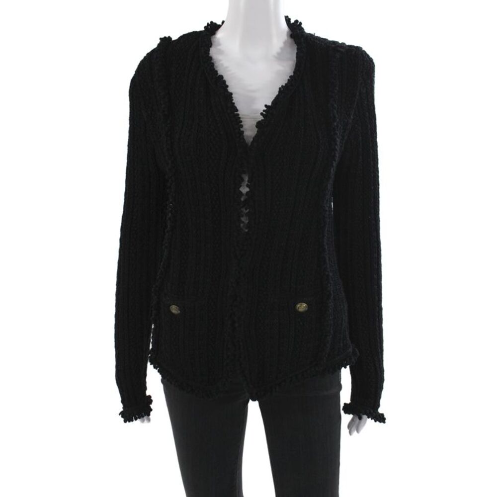Intermix Womens Black V-Neck Long Sleeve Cardigan 36% Cotton Size 6